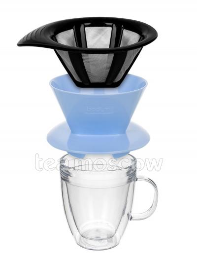 Bodum Pour Over Набор термобокал и кофейник с фильтром 2 в1 лунный (AK11872-338STR-Y20)