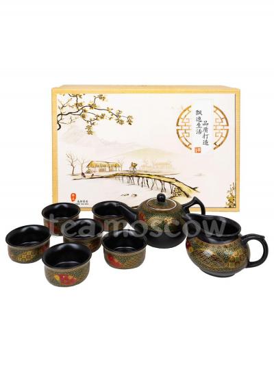Чайный сервиз керамический из 9 предметов Орнамент в подарочной коробке